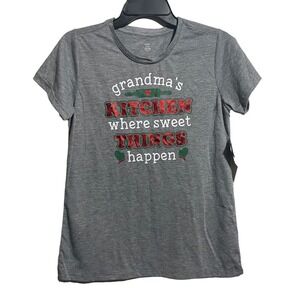Holiday Time Shirt Women's Small 4-6 Grandma's Kitchen Graphic T-Shirt‎ Gray NWT